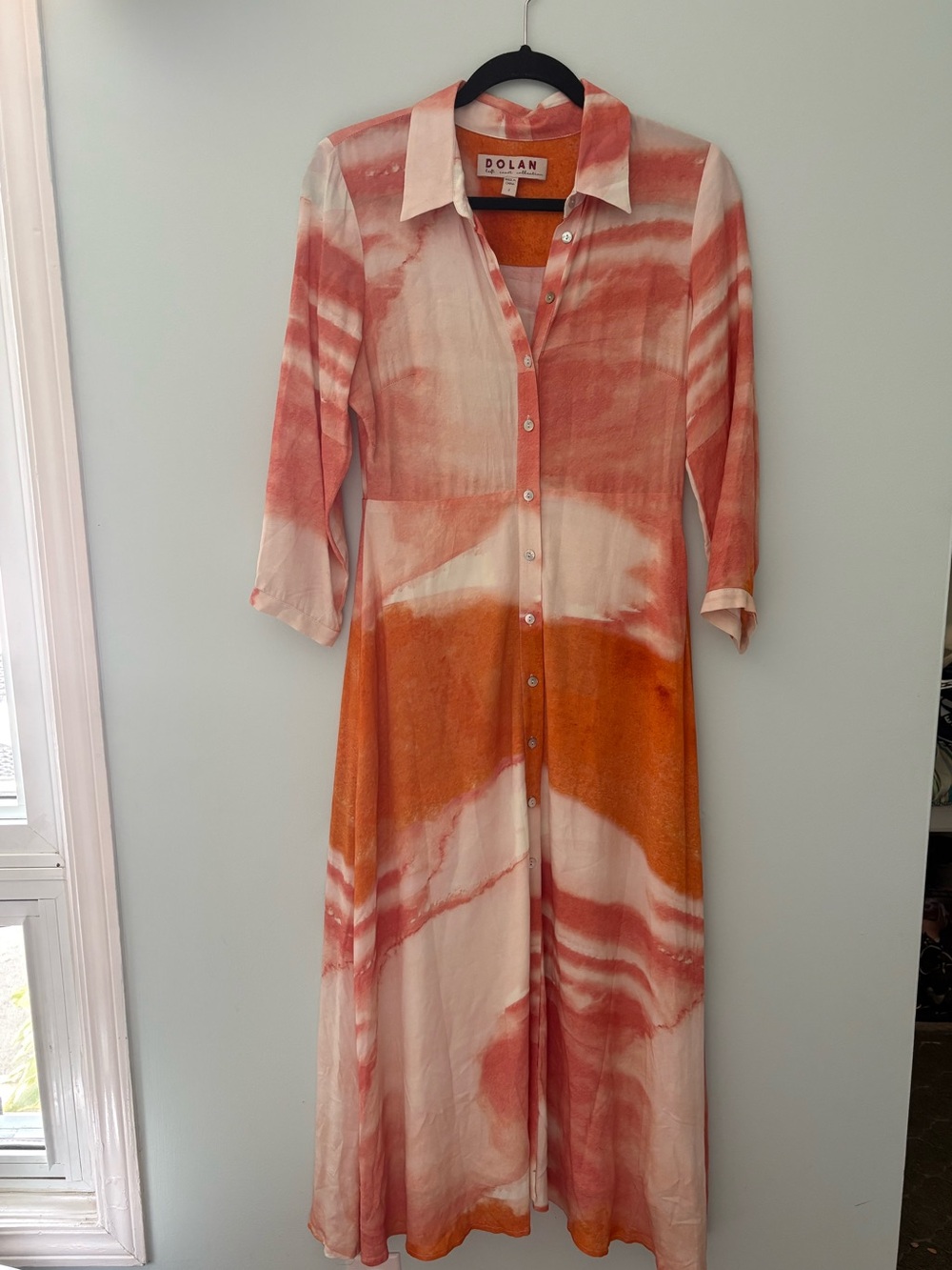 Anthropologie Dolan Coral and Orange Tie-Dye Button-Front Maxi Dress